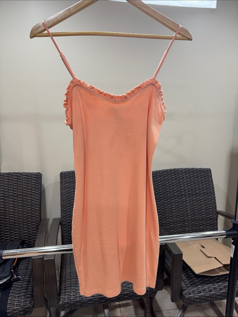 Peach Ruffle Trim Slip Dress